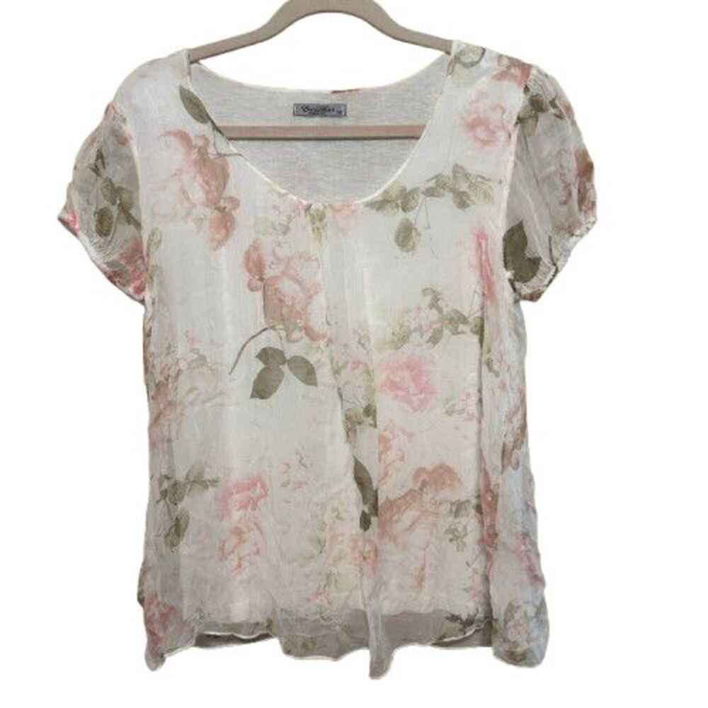 Elena Baldi Silk Lined Top Women Medium Cream Rose Floral Coquette Cottagecore